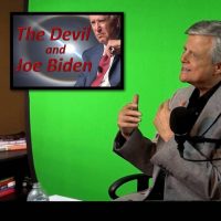 Image of Tom Gilbreath on set in front of green screen with set light and inset of image of Joe Biden with words: 