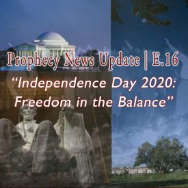 Independence Day 2020: Freedom in the Balance | E.16 7-02-2020 text over washing memorials with bookburning black and white photo bleeding through