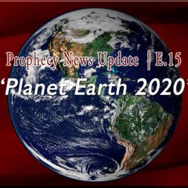 Color earth graphic on rich red background with words, Planet Earth 2020